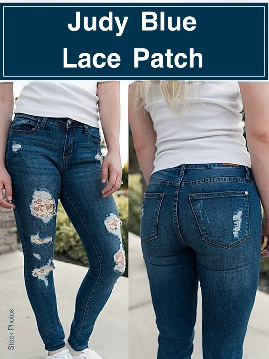 Judy Blue Denim - Judy Blue Jeans Distressed Lace Patch Skinny Mid Rise Denim Stretch JB8463 (24W)